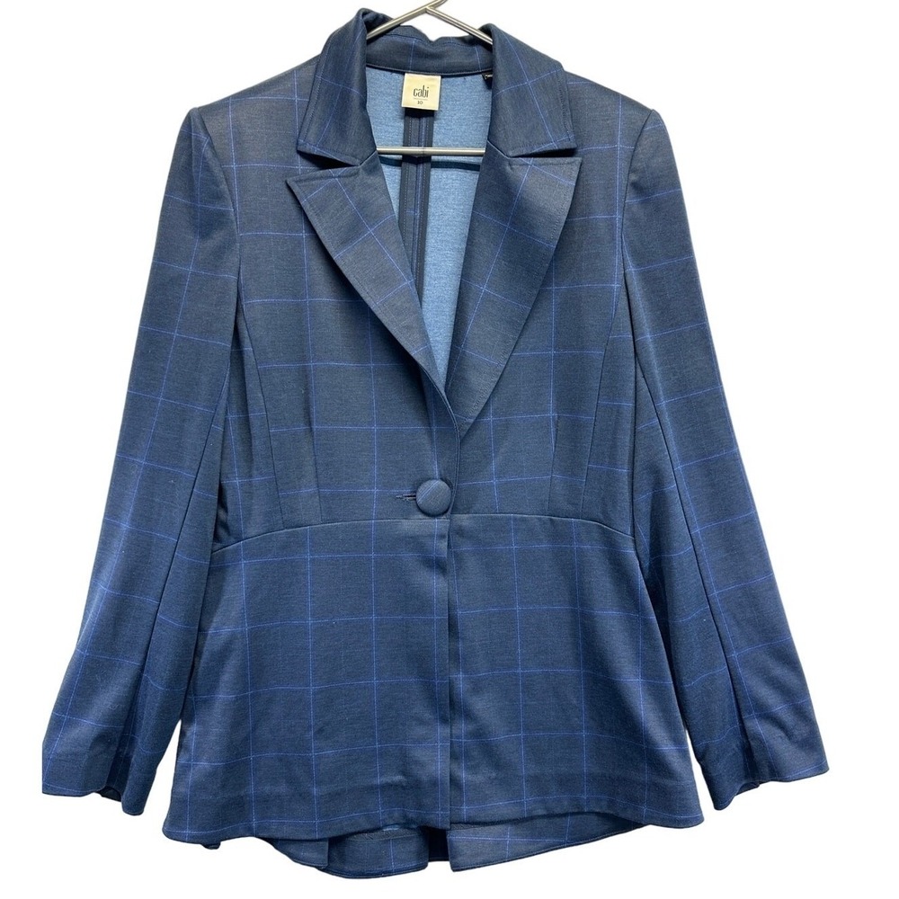 Cabi 5475 Navy Blue Windowpane High-Low Peplum Blazer Jacket Size 10
